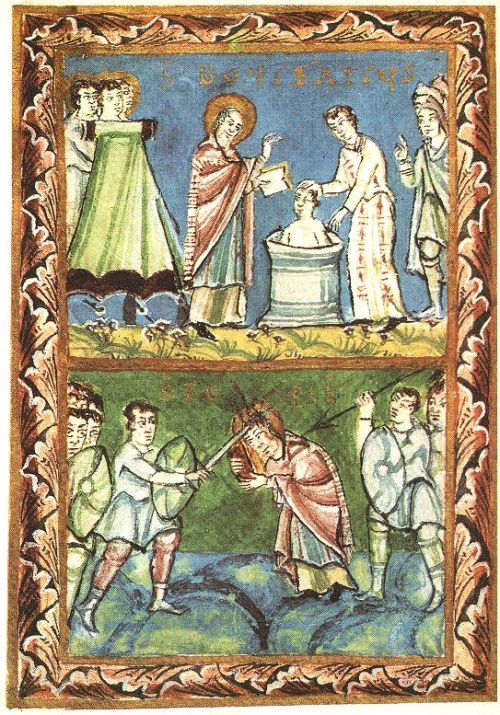 Boniface baptising and being martyred 